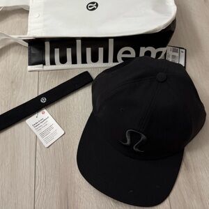 🍋 NWT! LULULEMON 3 Pc Set - Days Shade Black Logo Hat, Black Headband, Bag